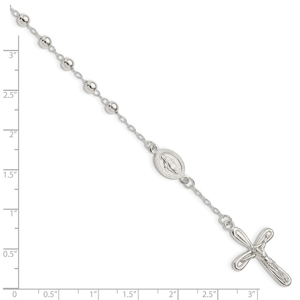 Sterlingsilber Poliert Gekugelt Einfach Decade Rosenkranz 7.5 Zoll Armband
