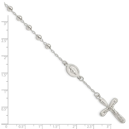 Sterlingsilber Poliert Gekugelt Einfach Decade Rosenkranz 7.5 Zoll Armband