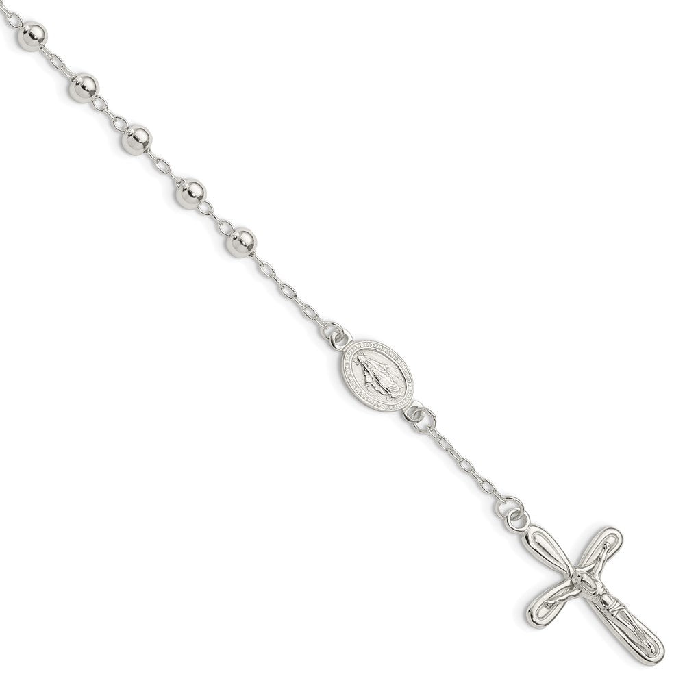 Sterlingsilber Poliert Gekugelt Einfach Decade Rosenkranz 7.5 Zoll Armband