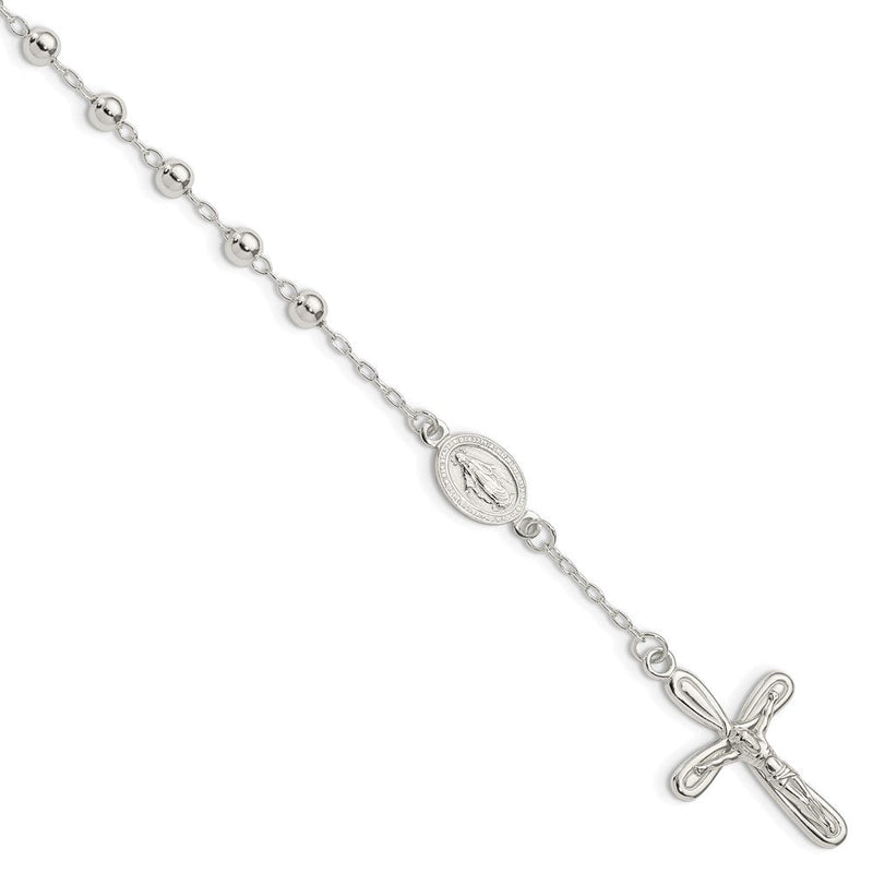 Sterlingsilber Poliert Gekugelt Einfach Decade Rosenkranz 7.5 Zoll Armband
