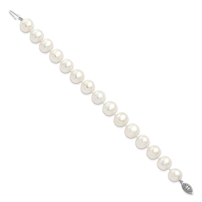 Sterlingsilber Rhodium 11-12mm Weiß Fw Zuchtperle Armband
