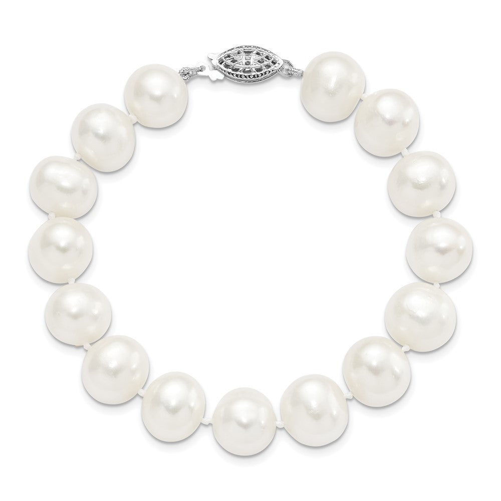 Sterlingsilber Rhodium 11-12mm Weiß Fw Zuchtperle Armband