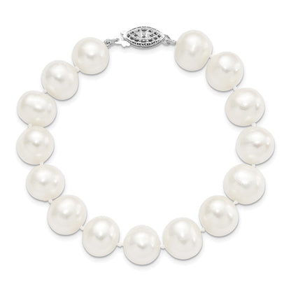 Sterlingsilber Rhodium 11-12mm Weiß Fw Zuchtperle Armband