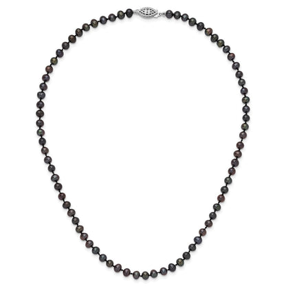 Sterlingsilber Rhodiniert 4-5mm Schwarz Fwc Perle Halskette