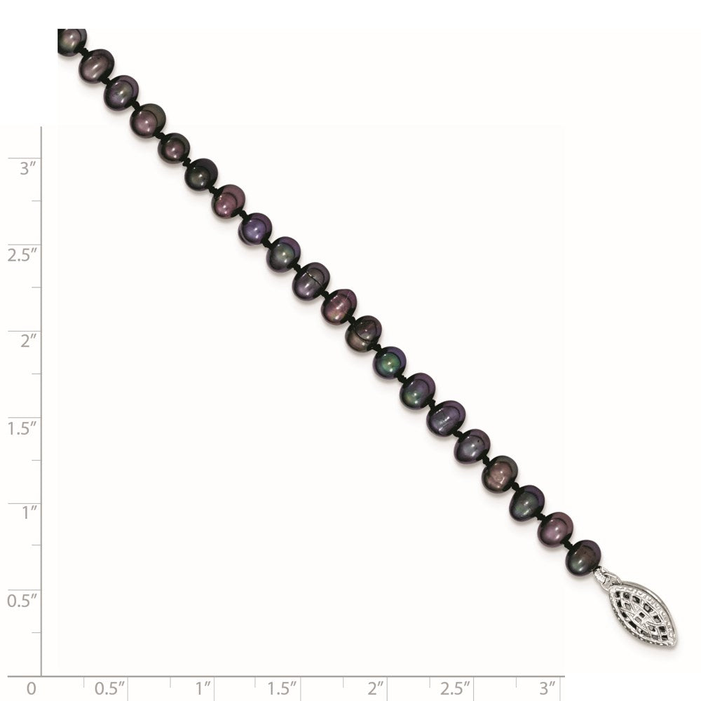 7.25 Zoll Sterlingsilber Rhodiniert 4-5mm Schwarz Fwc Perle Armband