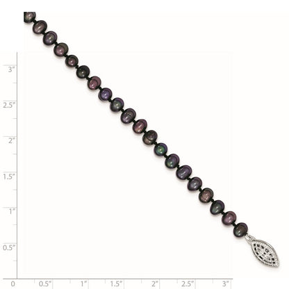 7.25 Zoll Sterlingsilber Rhodiniert 4-5mm Schwarz Fwc Perle Armband