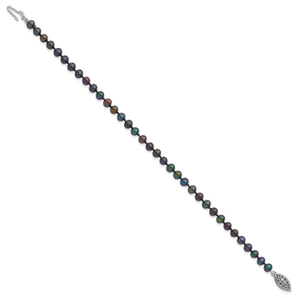 7.25 Zoll Sterlingsilber Rhodiniert 4-5mm Schwarz Fwc Perle Armband