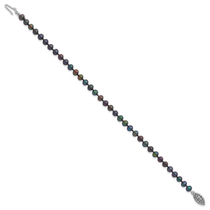 7.25 Zoll Sterlingsilber Rhodiniert 4-5mm Schwarz Fwc Perle Armband