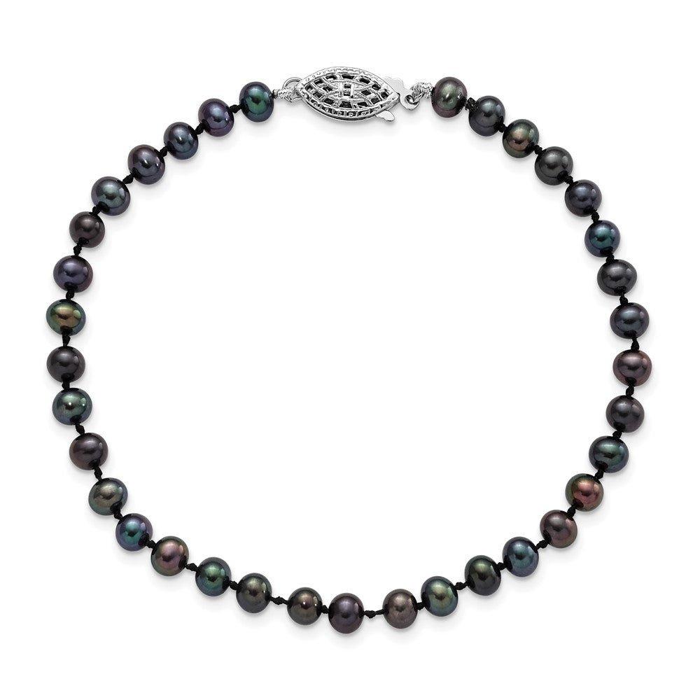 7.25 Zoll Sterlingsilber Rhodiniert 4-5mm Schwarz Fwc Perle Armband
