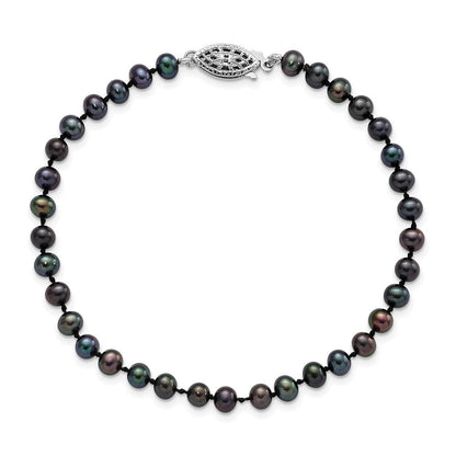 7.25 Zoll Sterlingsilber Rhodiniert 4-5mm Schwarz Fwc Perle Armband