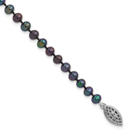 7.25 Zoll Sterlingsilber Rhodiniert 4-5mm Schwarz Fwc Perle Armband