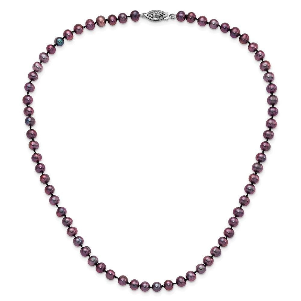 Sterlingsilber Rhodiniert 5-6mm Schwarz Fwc Perle Halskette