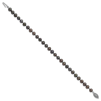 7.25 Zoll Sterlingsilber Rhodiniert 5-6mm Schwarz Fwc Perle Armband