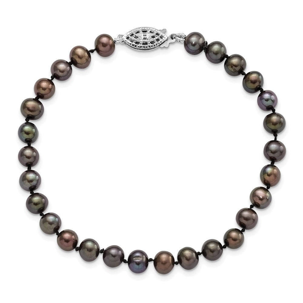 7.25 Zoll Sterlingsilber Rhodiniert 5-6mm Schwarz Fwc Perle Armband
