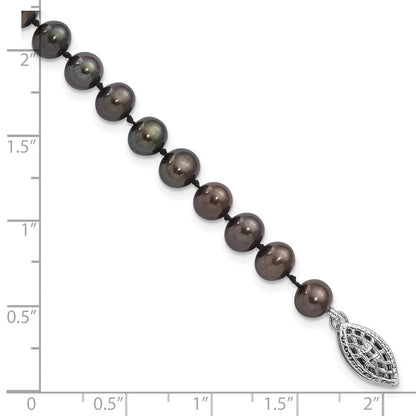7.25 Zoll Sterlingsilber Rhodiniert 5-6mm Schwarz Fwc Perle Armband
