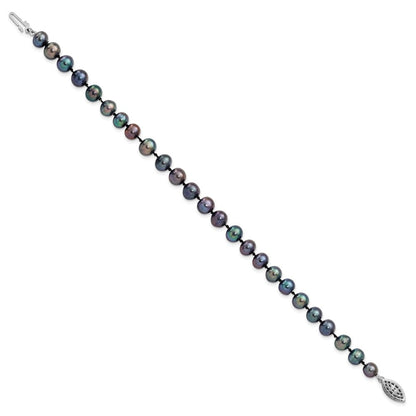 7.25 Zoll Sterlingsilber Rhodiniert 6-7mm Schwarz Fwc Perle Armband
