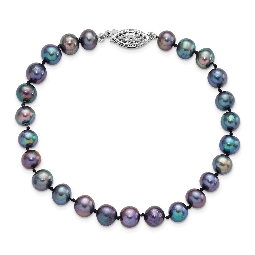 7.25 Zoll Sterlingsilber Rhodiniert 6-7mm Schwarz Fwc Perle Armband
