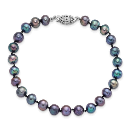 7.25 Zoll Sterlingsilber Rhodiniert 6-7mm Schwarz Fwc Perle Armband