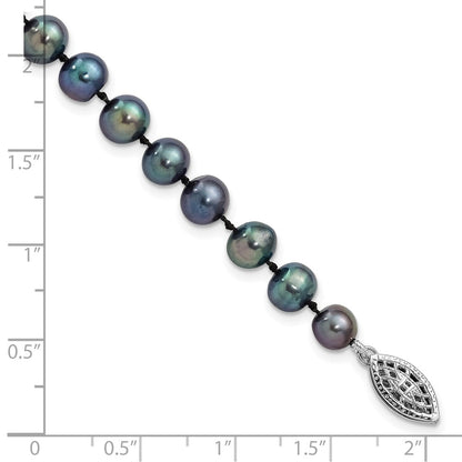 7.25 Zoll Sterlingsilber Rhodiniert 6-7mm Schwarz Fwc Perle Armband