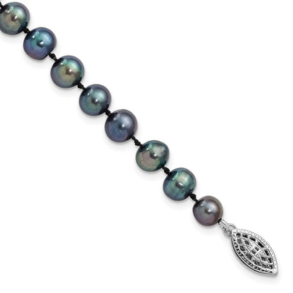 7.25 Zoll Sterlingsilber Rhodiniert 6-7mm Schwarz Fwc Perle Armband