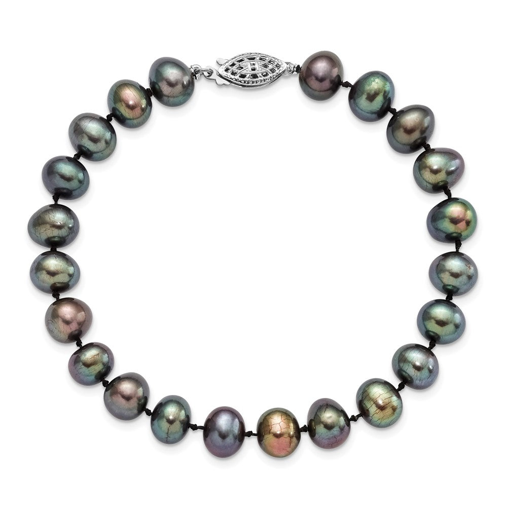 7.25 Zoll Sterlingsilber Rhodiniert 7-8mm Schwarz Fw Zuchtperle Armband