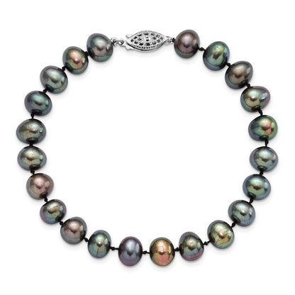 7.25 Zoll Sterlingsilber Rhodiniert 7-8mm Schwarz Fw Zuchtperle Armband