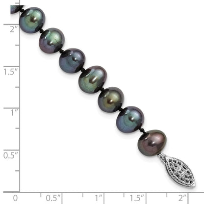 7.25 Zoll Sterlingsilber Rhodiniert 7-8mm Schwarz Fw Zuchtperle Armband