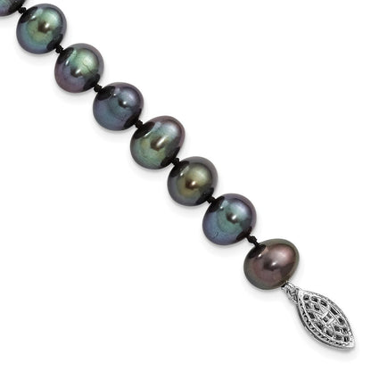 7.25 Zoll Sterlingsilber Rhodiniert 7-8mm Schwarz Fw Zuchtperle Armband