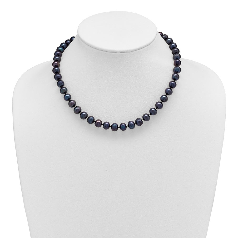 Sterlingsilber Rhodiniert 8-9mm Schwarz Fwc Perle Halskette