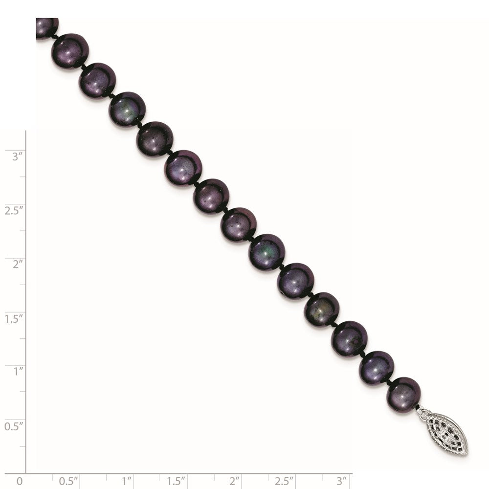 7.25 Zoll Sterlingsilber Rhodiniert 8-9mm Schwarz Fwc Perle Armband