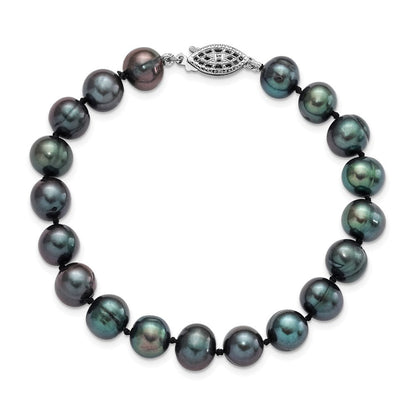 7.25 Zoll Sterlingsilber Rhodiniert 8-9mm Schwarz Fwc Perle Armband