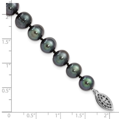 7.25 Zoll Sterlingsilber Rhodiniert 8-9mm Schwarz Fwc Perle Armband