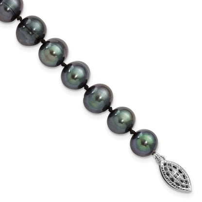 7.25 Zoll Sterlingsilber Rhodiniert 8-9mm Schwarz Fwc Perle Armband