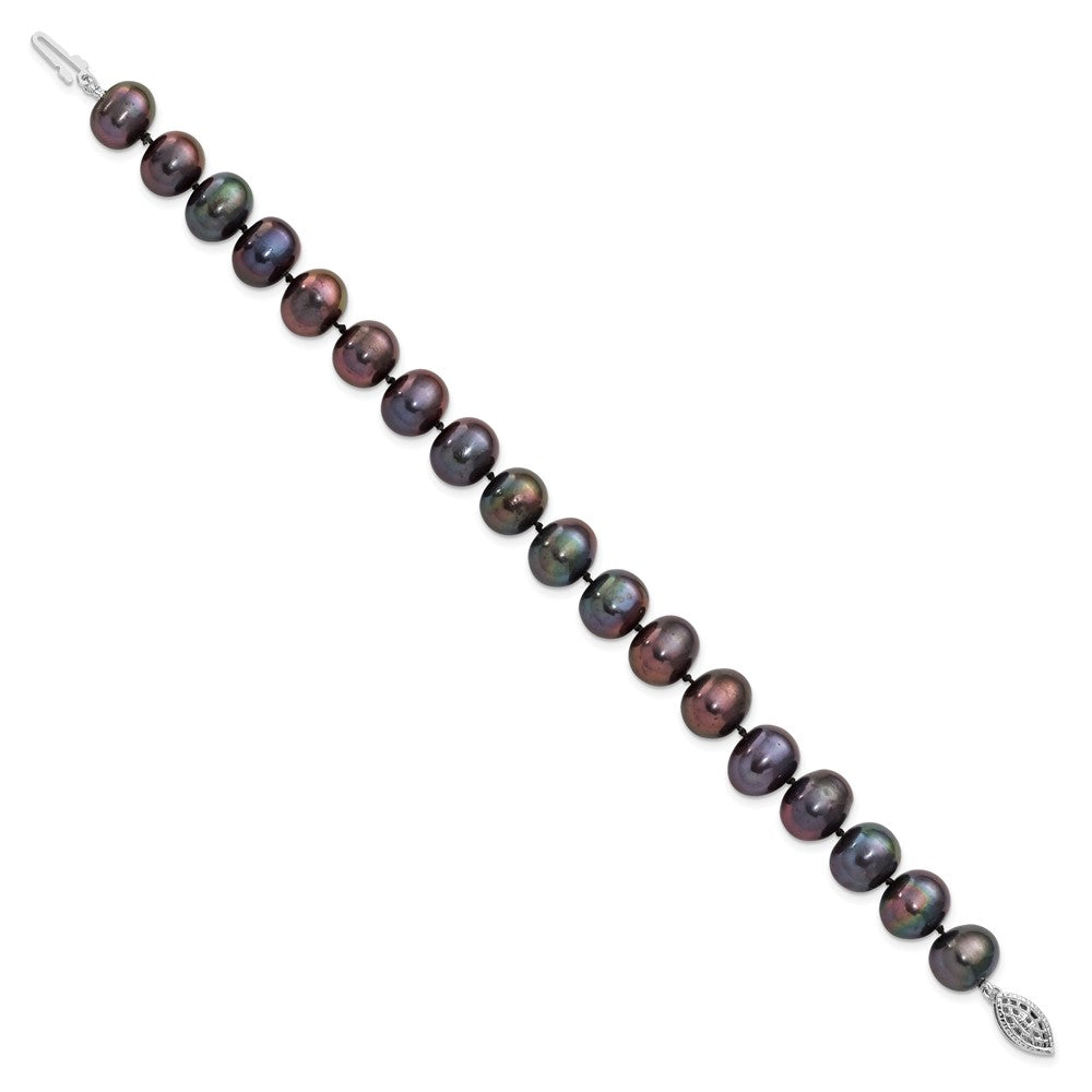 7.25 Zoll Sterlingsilber Rhodiniert 9-10mm Schwarz Fwc Perle Armband