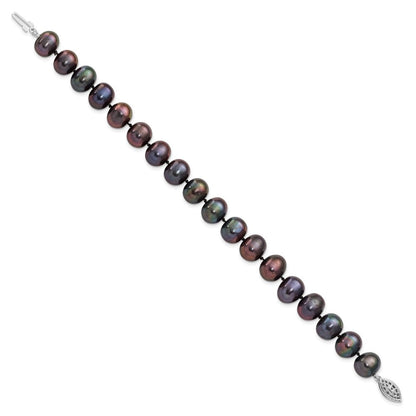7.25 Zoll Sterlingsilber Rhodiniert 9-10mm Schwarz Fwc Perle Armband