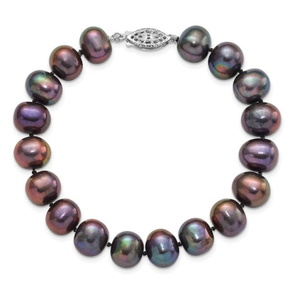 7.25 Zoll Sterlingsilber Rhodiniert 9-10mm Schwarz Fwc Perle Armband