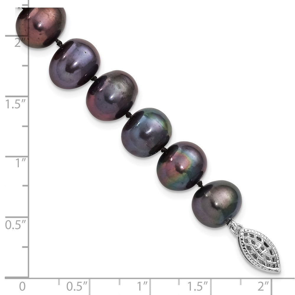 7.25 Zoll Sterlingsilber Rhodiniert 9-10mm Schwarz Fwc Perle Armband