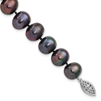 7.25 Zoll Sterlingsilber Rhodiniert 9-10mm Schwarz Fwc Perle Armband