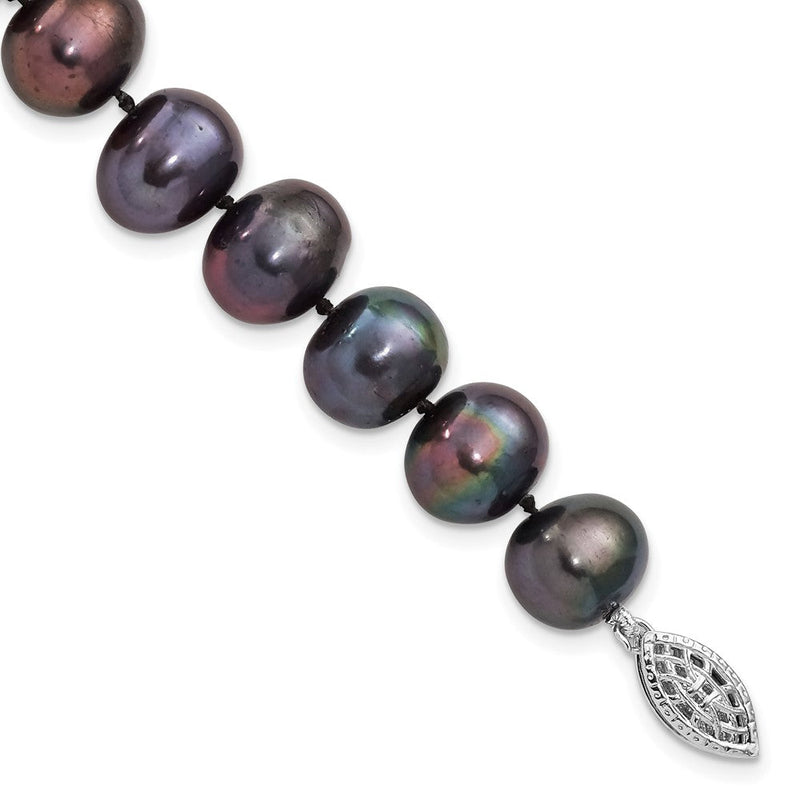 7.25 Zoll Sterlingsilber Rhodiniert 9-10mm Schwarz Fwc Perle Armband