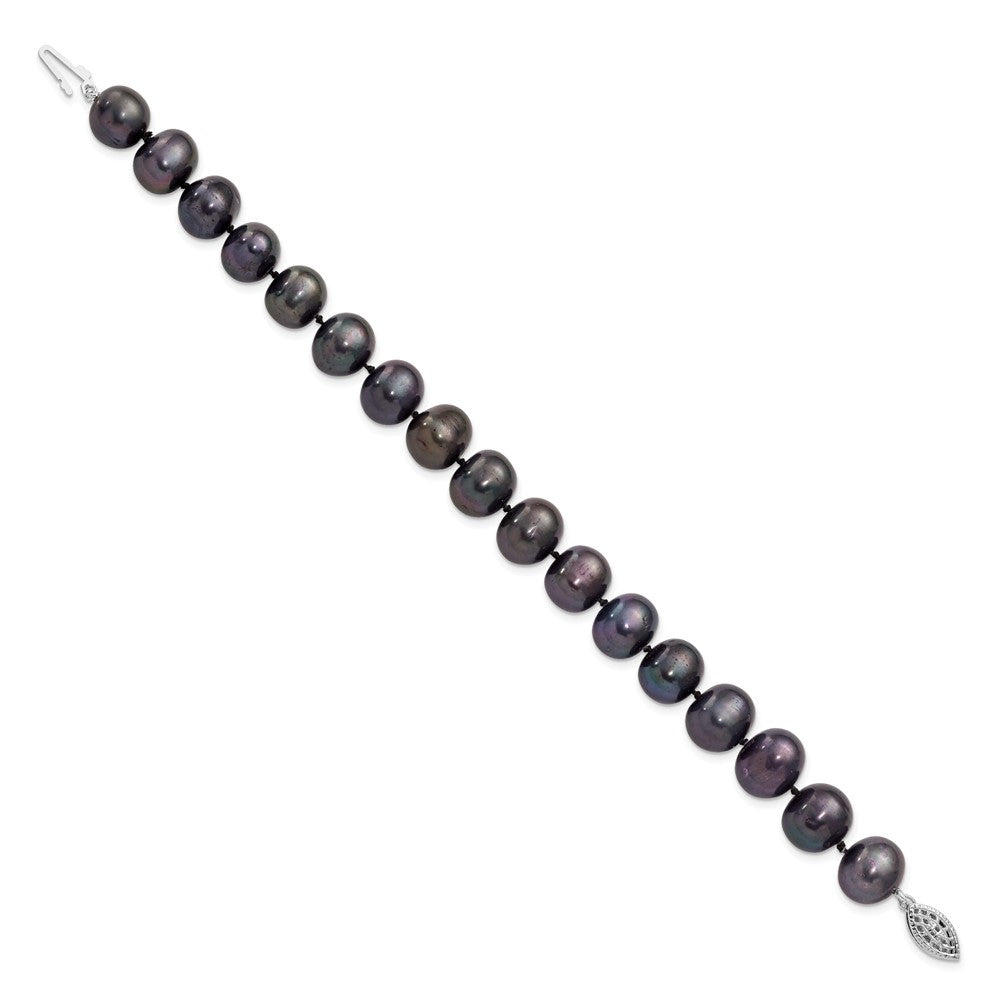 7.25 Zoll Sterlingsilber Rhodiniert 10-11mm Schwarz Fwc Perle Armband