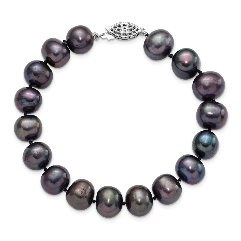 7.25 Zoll Sterlingsilber Rhodiniert 10-11mm Schwarz Fwc Perle Armband