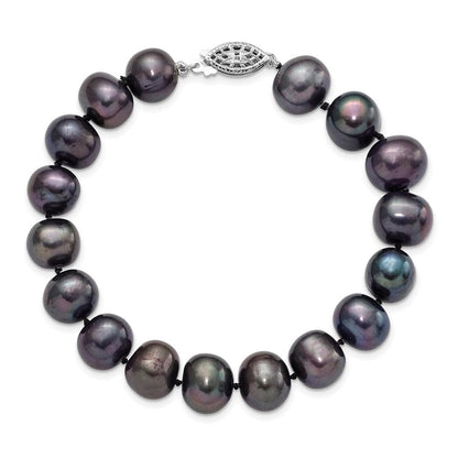 7.25 Zoll Sterlingsilber Rhodiniert 10-11mm Schwarz Fwc Perle Armband