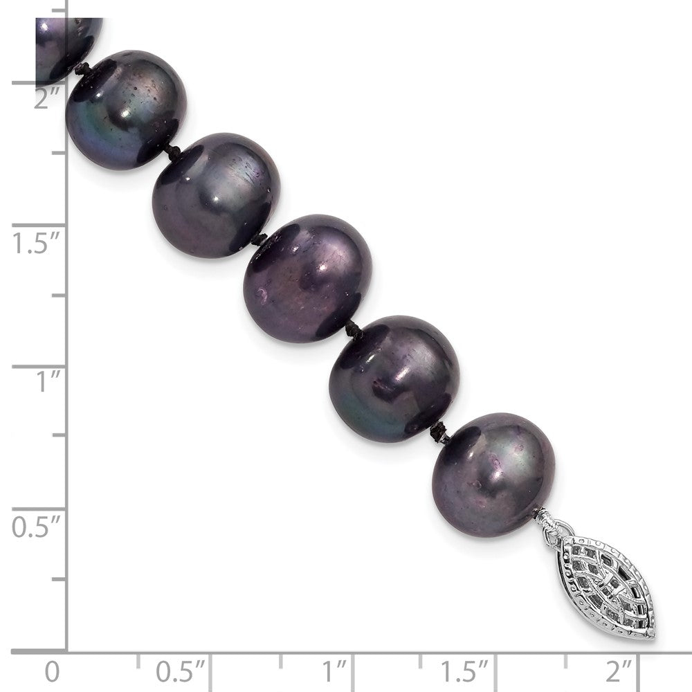 7.25 Zoll Sterlingsilber Rhodiniert 10-11mm Schwarz Fwc Perle Armband