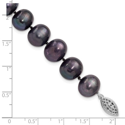 7.25 Zoll Sterlingsilber Rhodiniert 10-11mm Schwarz Fwc Perle Armband