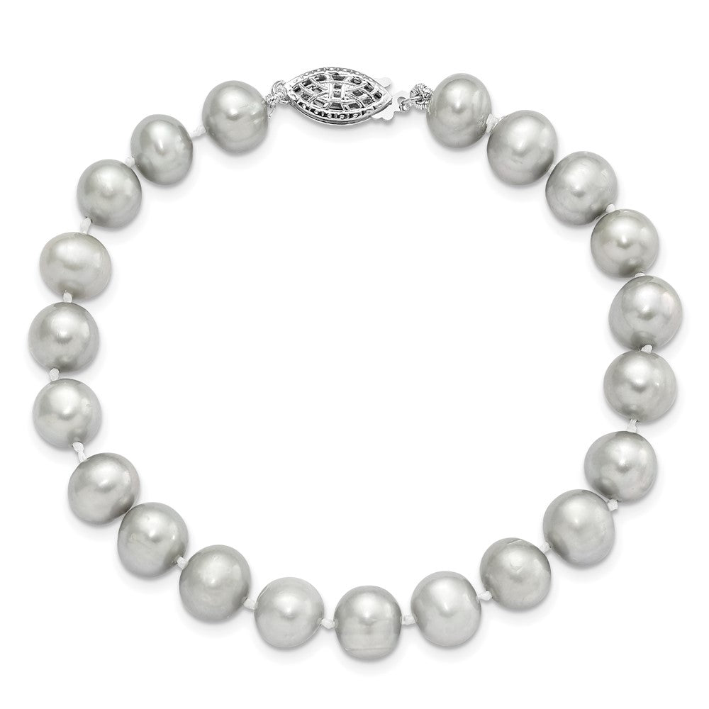 7.25 Zoll Sterlingsilber Rhodium 7-8mm Grau Fwc Perle Armband