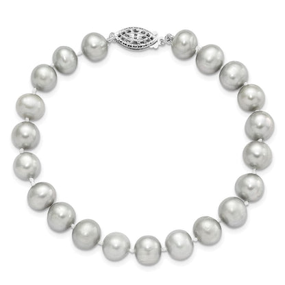 7.25 Zoll Sterlingsilber Rhodium 7-8mm Grau Fwc Perle Armband