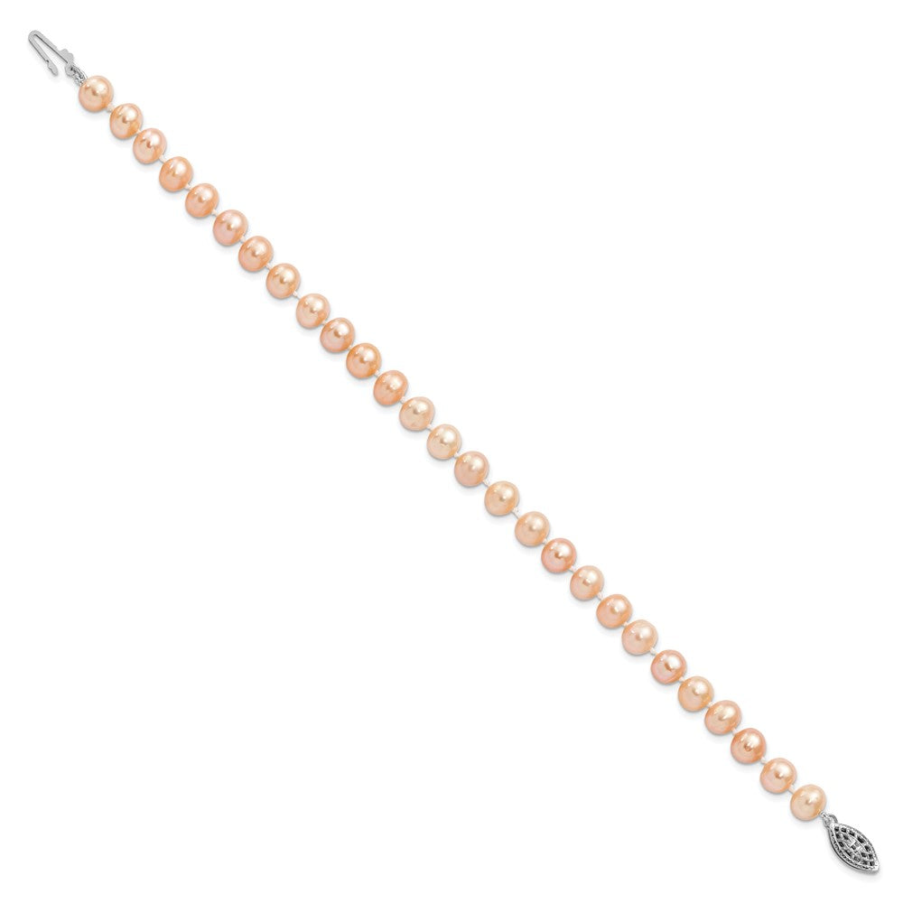 7.25 Zoll Sterlingsilber Rhodiniert 6-7mm Rosa Fwc Perle Armband