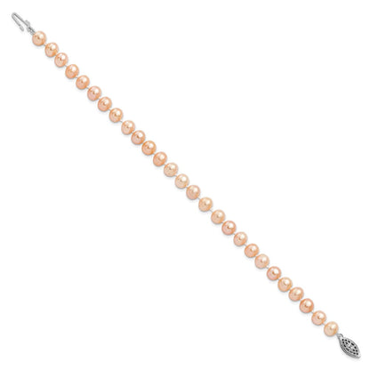 7.25 Zoll Sterlingsilber Rhodiniert 6-7mm Rosa Fwc Perle Armband