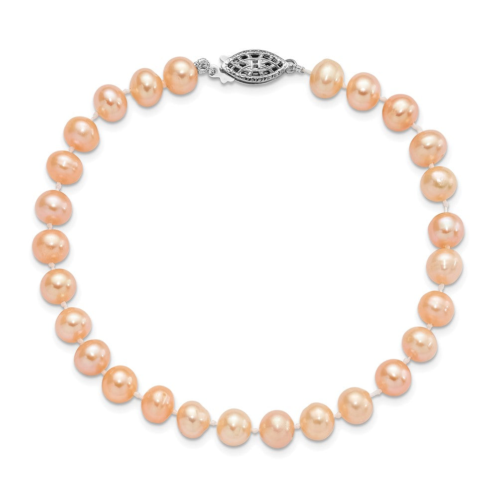 7.25 Zoll Sterlingsilber Rhodiniert 6-7mm Rosa Fwc Perle Armband