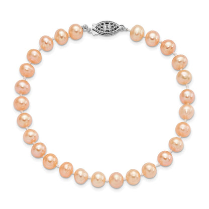 7.25 Zoll Sterlingsilber Rhodiniert 6-7mm Rosa Fwc Perle Armband